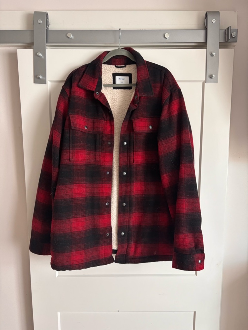 Old Navy Red and Black Plaid Sherpa-Lined Jacket men’s XXL tall